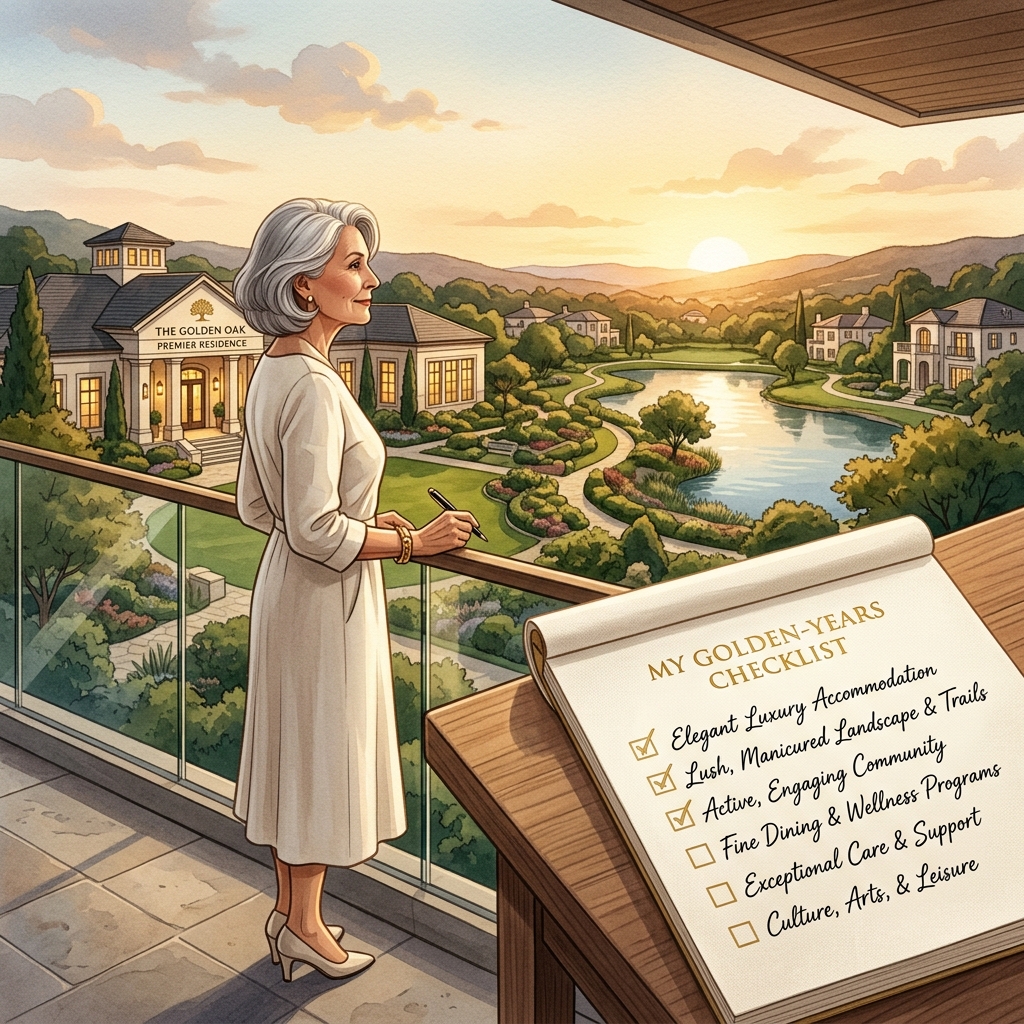 A checklist clipboard for selecting a retirement community